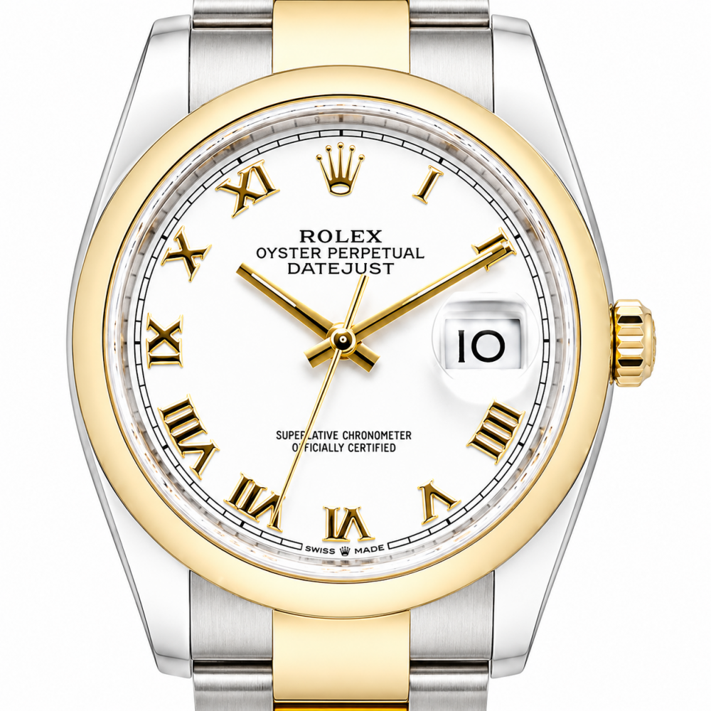 Rolex Datejust 36MM White Roman Dial 126203 Two Tone Watch